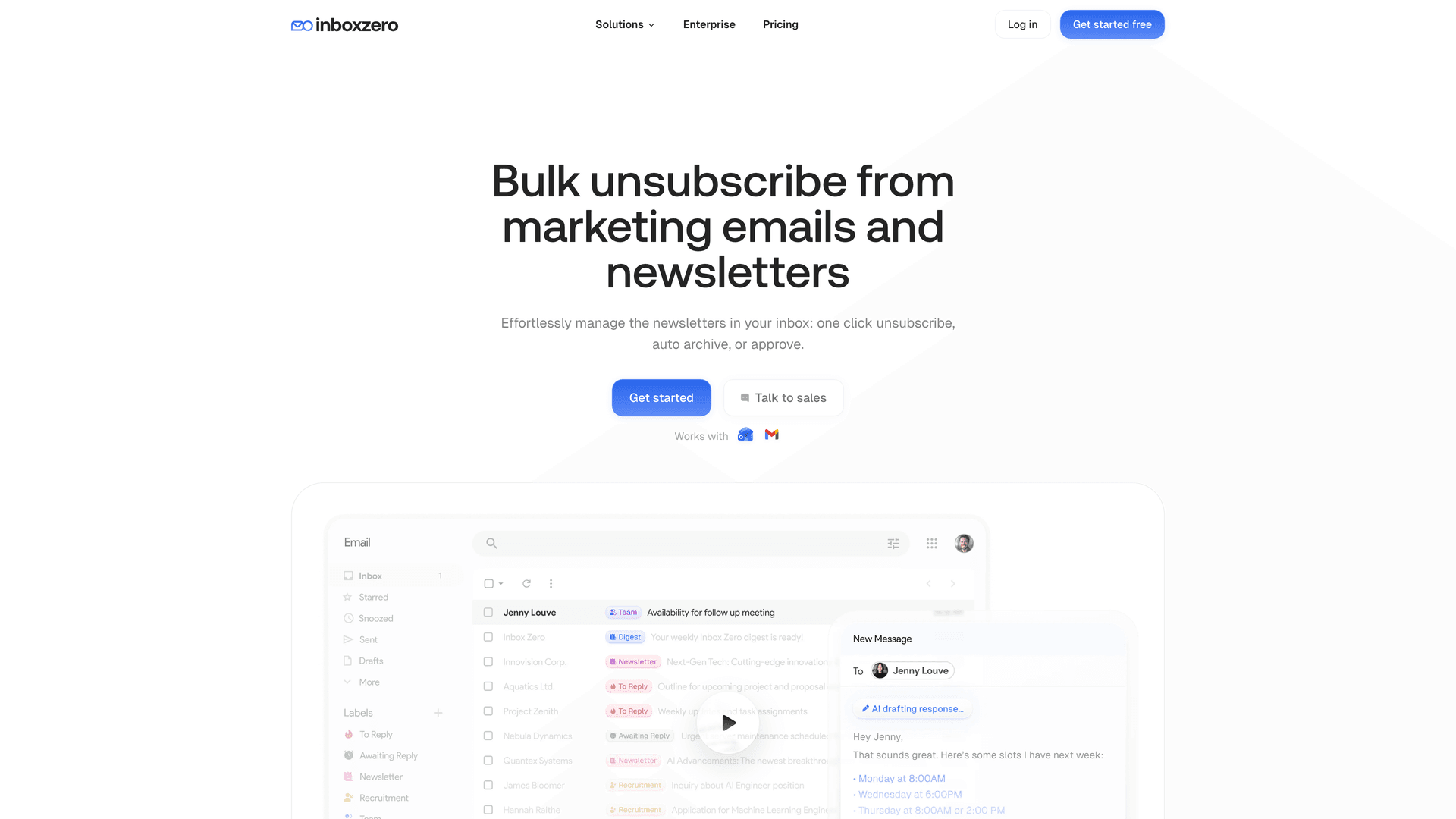 Inbox Zero Bulk Email Unsubscriber feature showing sender list and one-click unsubscribe options