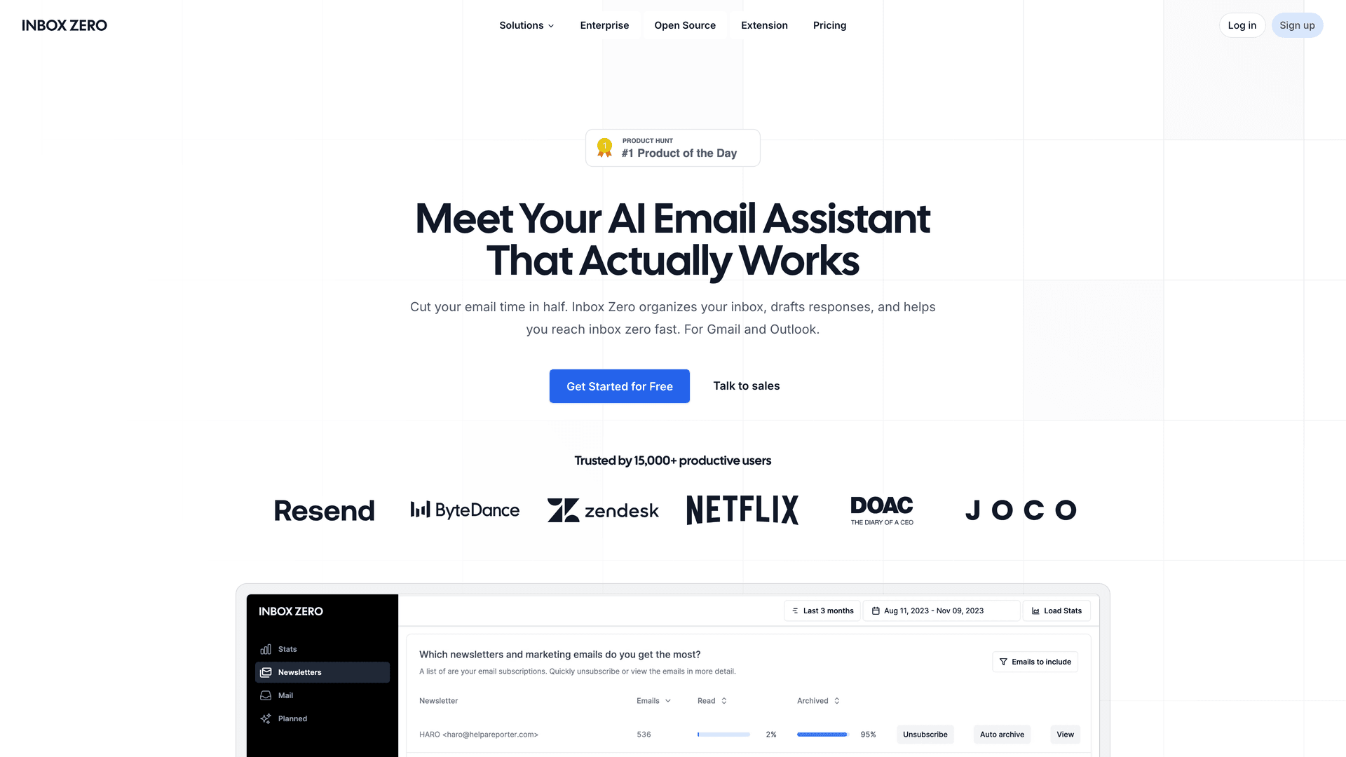 Inbox Zero AI-powered email automation dashboard showing domain blocking features